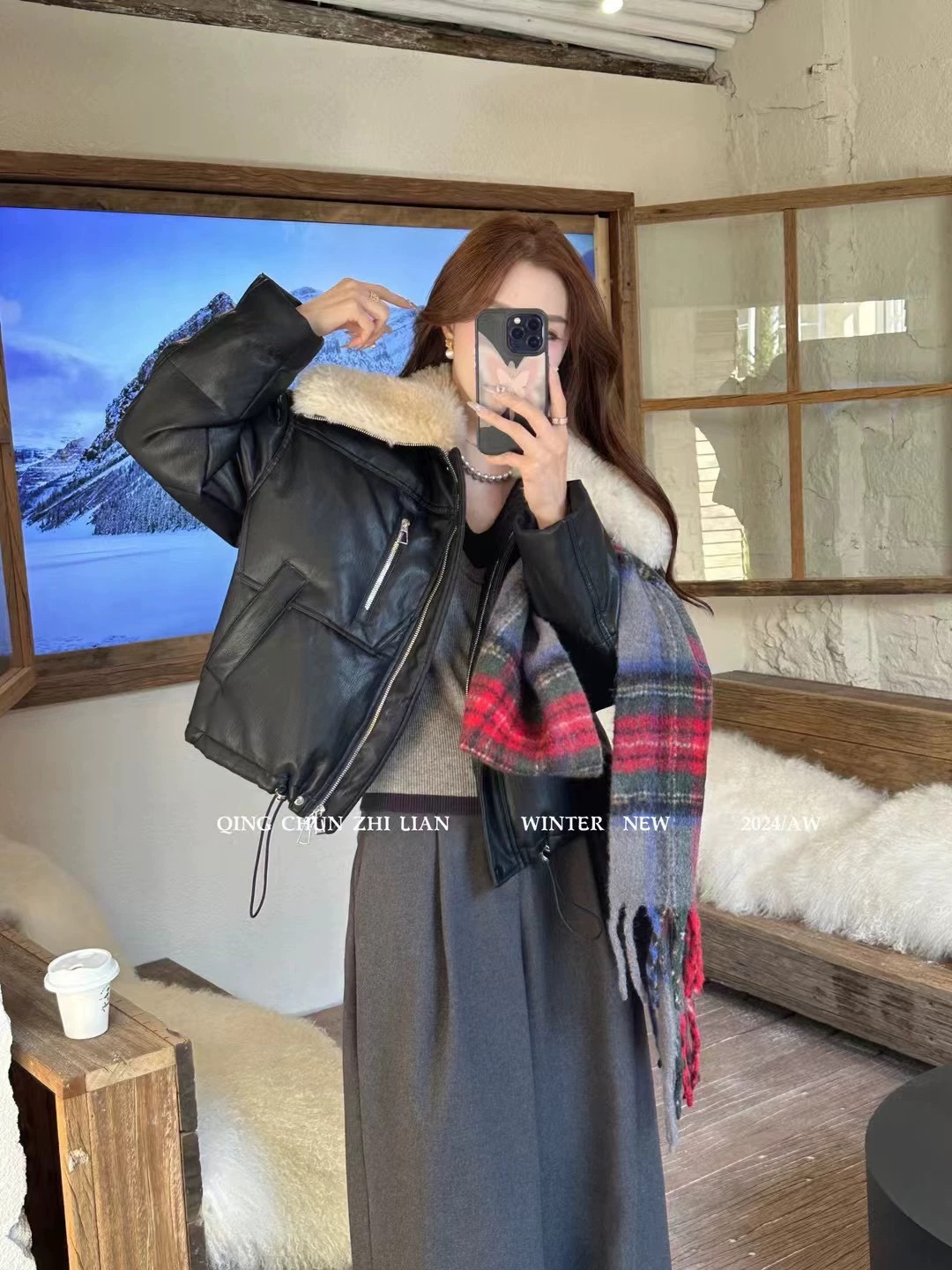 【小个子】韩版时尚皮毛翻领冬季新款时尚保暖上衣潮