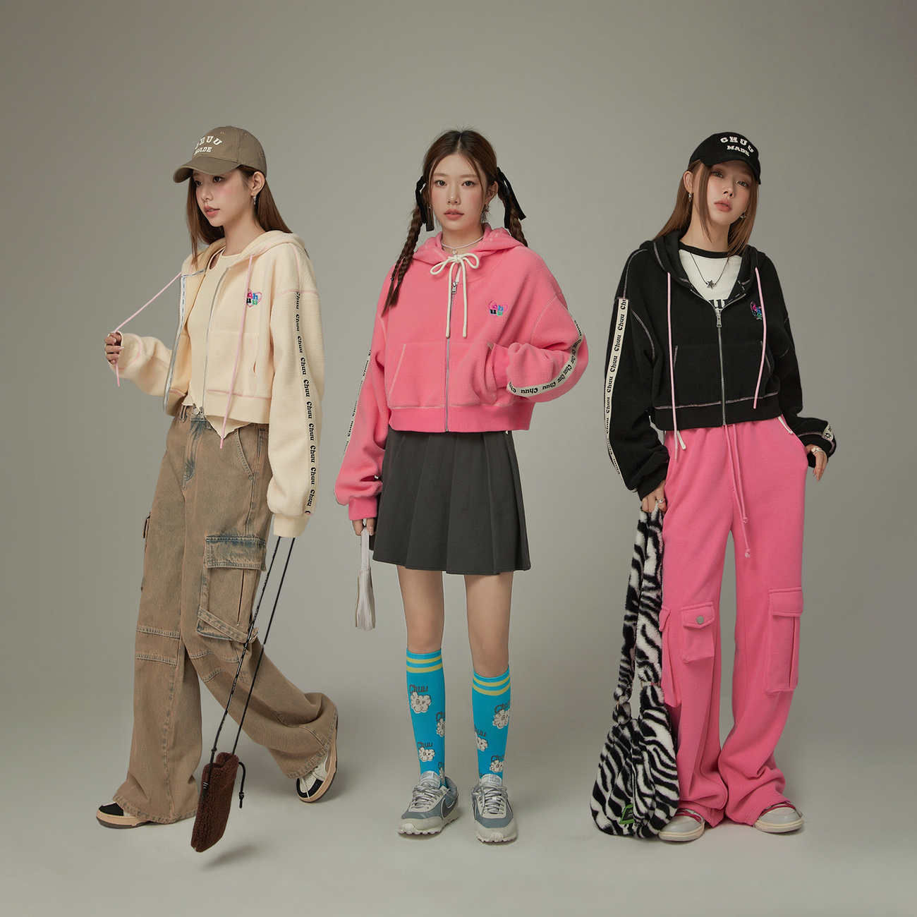 【达人专属】CHUU爱心刺绣设计摇粒绒宽松连帽休闲风显瘦外套-Q