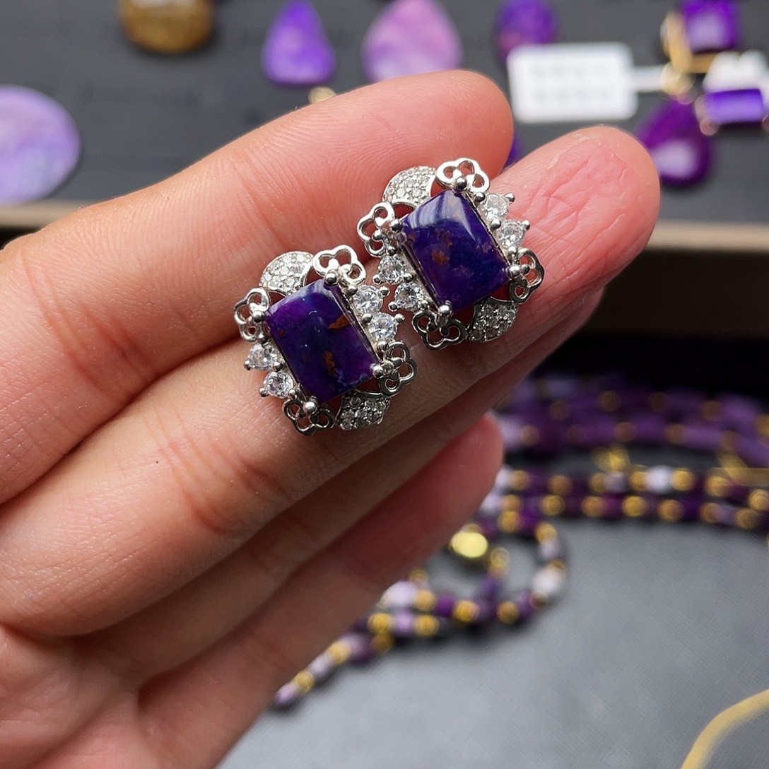 苏纪石（舒俱来）耳环银S925镶嵌