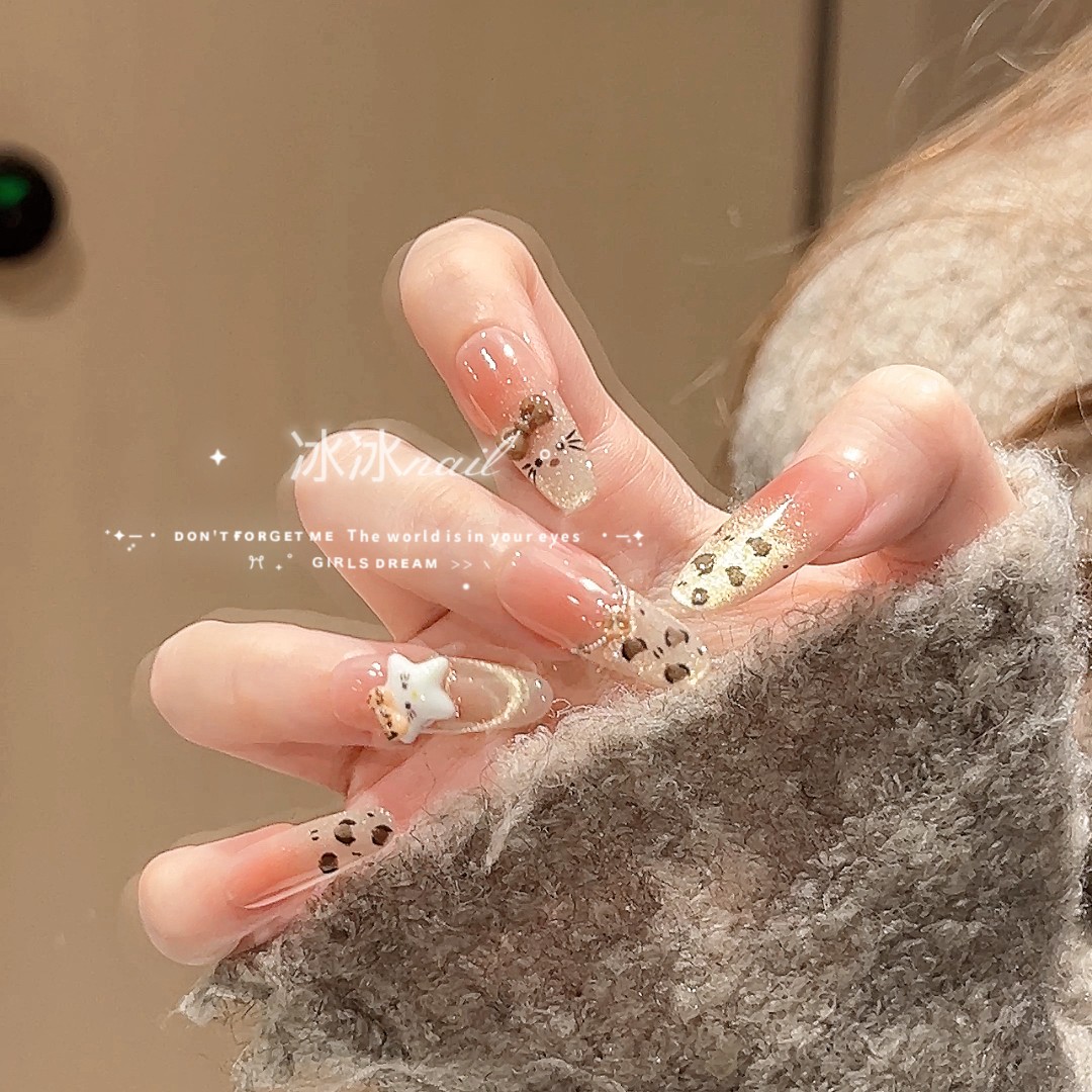 【kitty小豹】气质豹纹纯欲猫眼纯手工穿戴甲四季流行百搭可拆卸