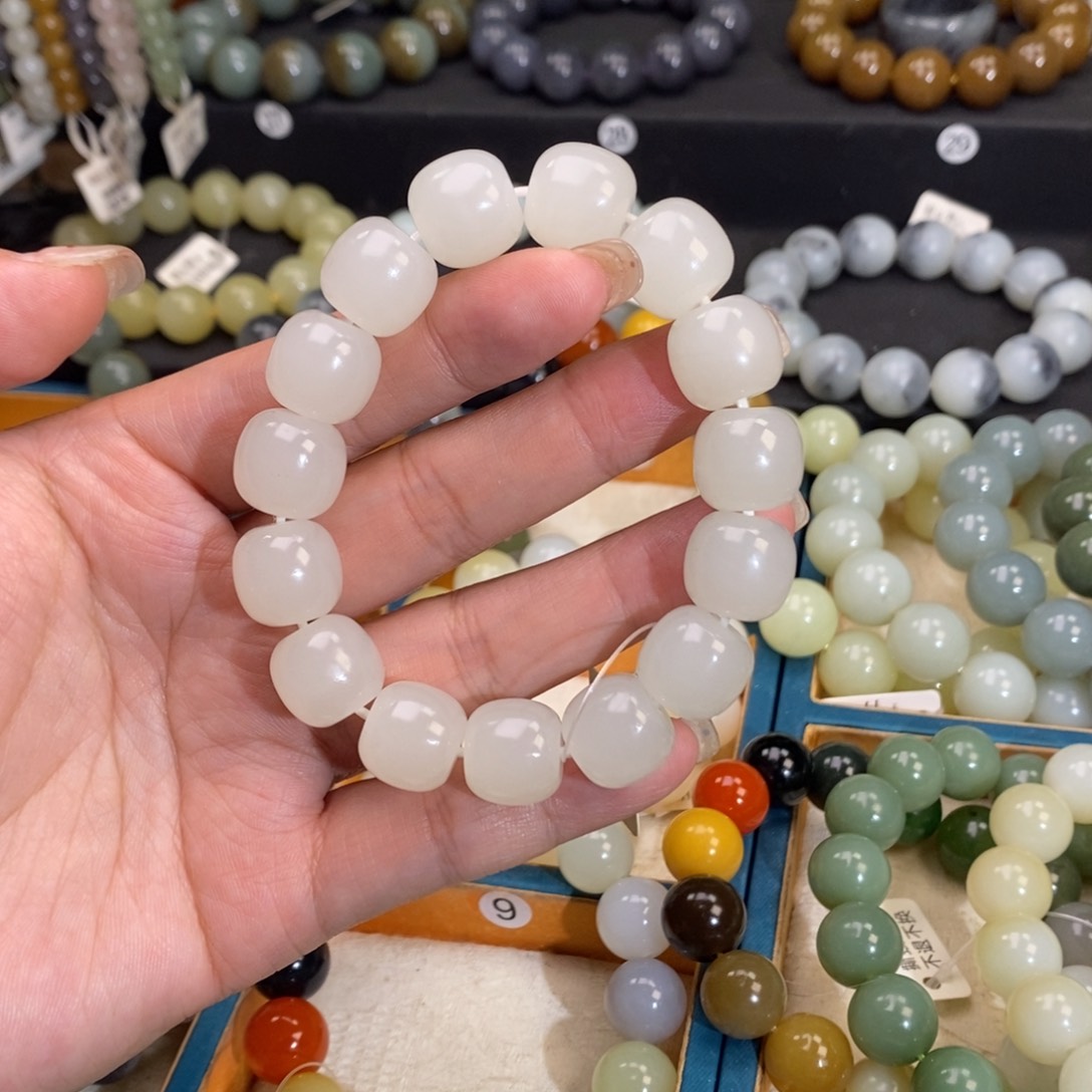 和田玉手链 14MM未镶嵌冰白老型