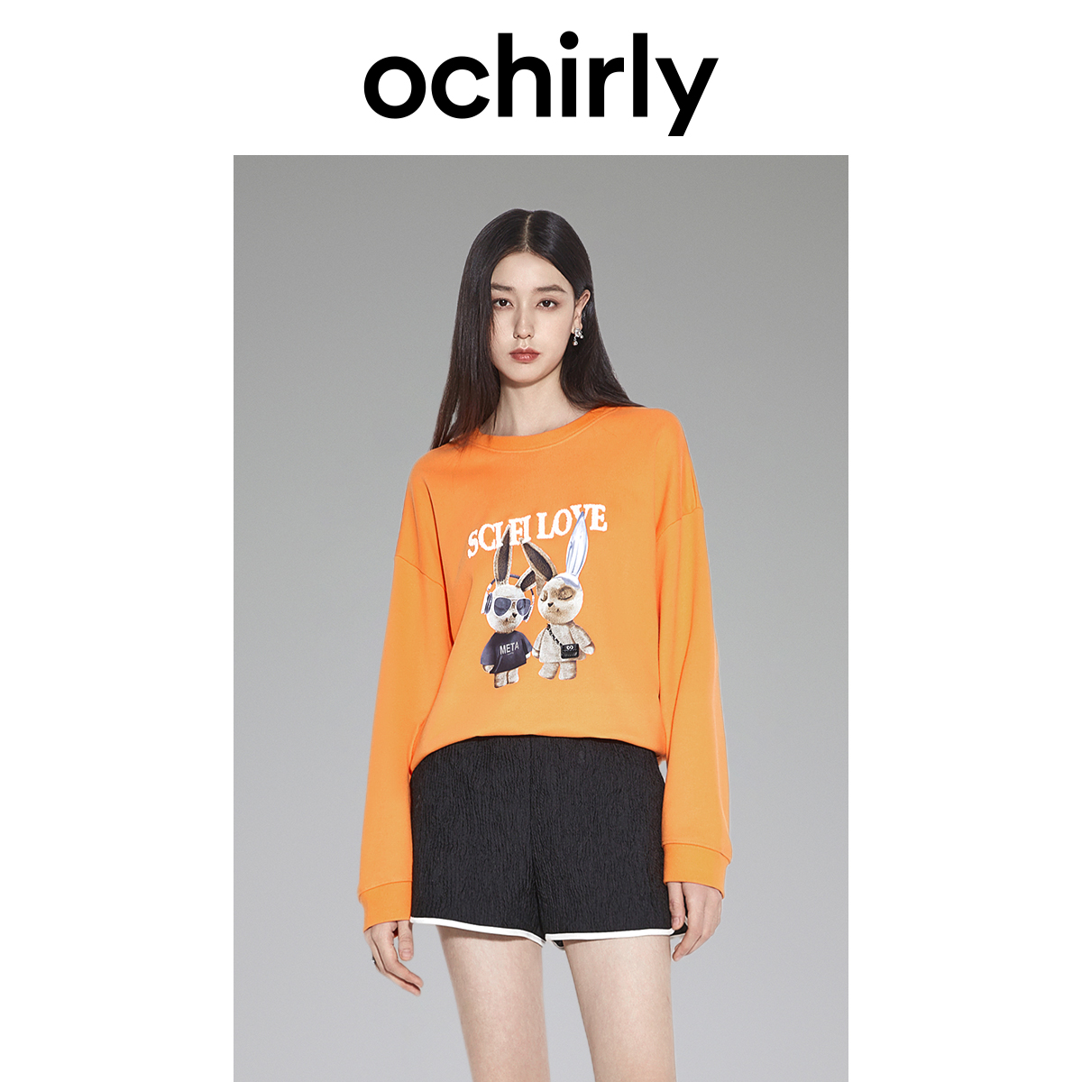 6000[赵老板专属]& 欧时力 印花纯棉卫衣上衣绣字母宽松休闲长袖