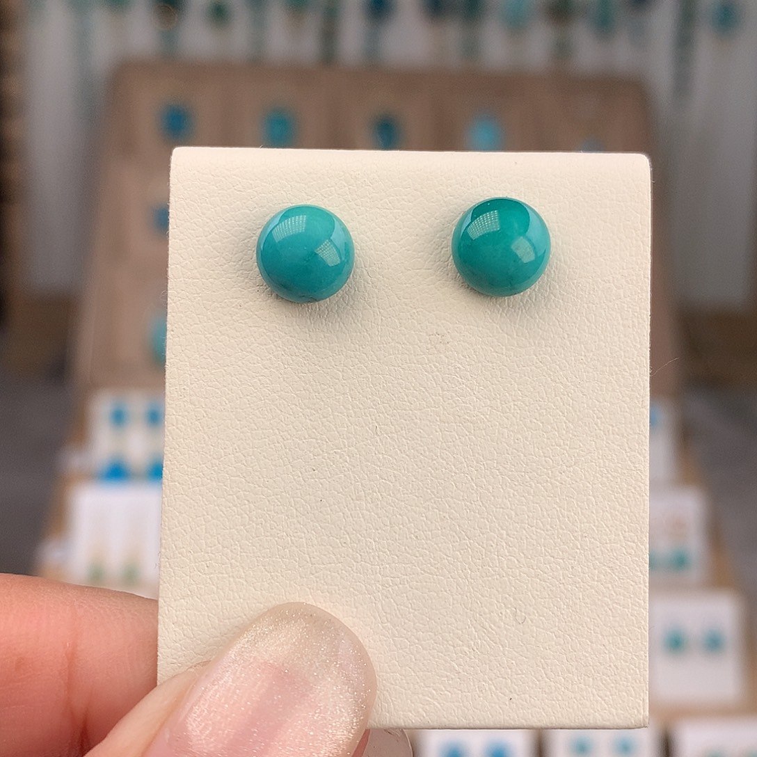 绿松石银S925镶嵌耳饰