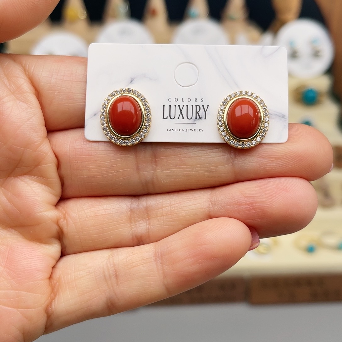 南红玛瑙耳饰合金