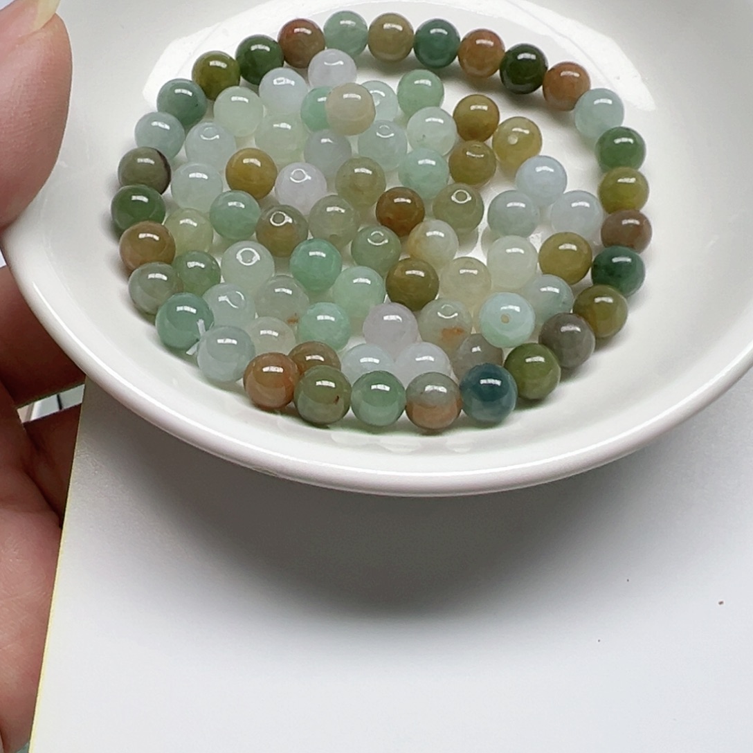 翡翠散珠缅甸纯天然A货翡翠卡6.6，5颗