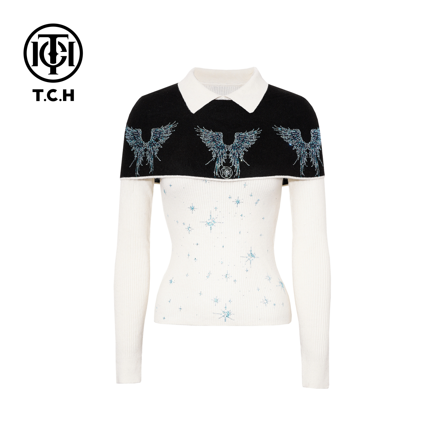 TCH【柔软舒适】冬款时尚烫钻米色休闲风女装针织衫T75D09E1175