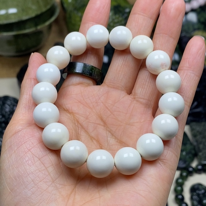 ****扬蛇纹石玉未镶嵌项链西藏丁青象牙玉12毫米