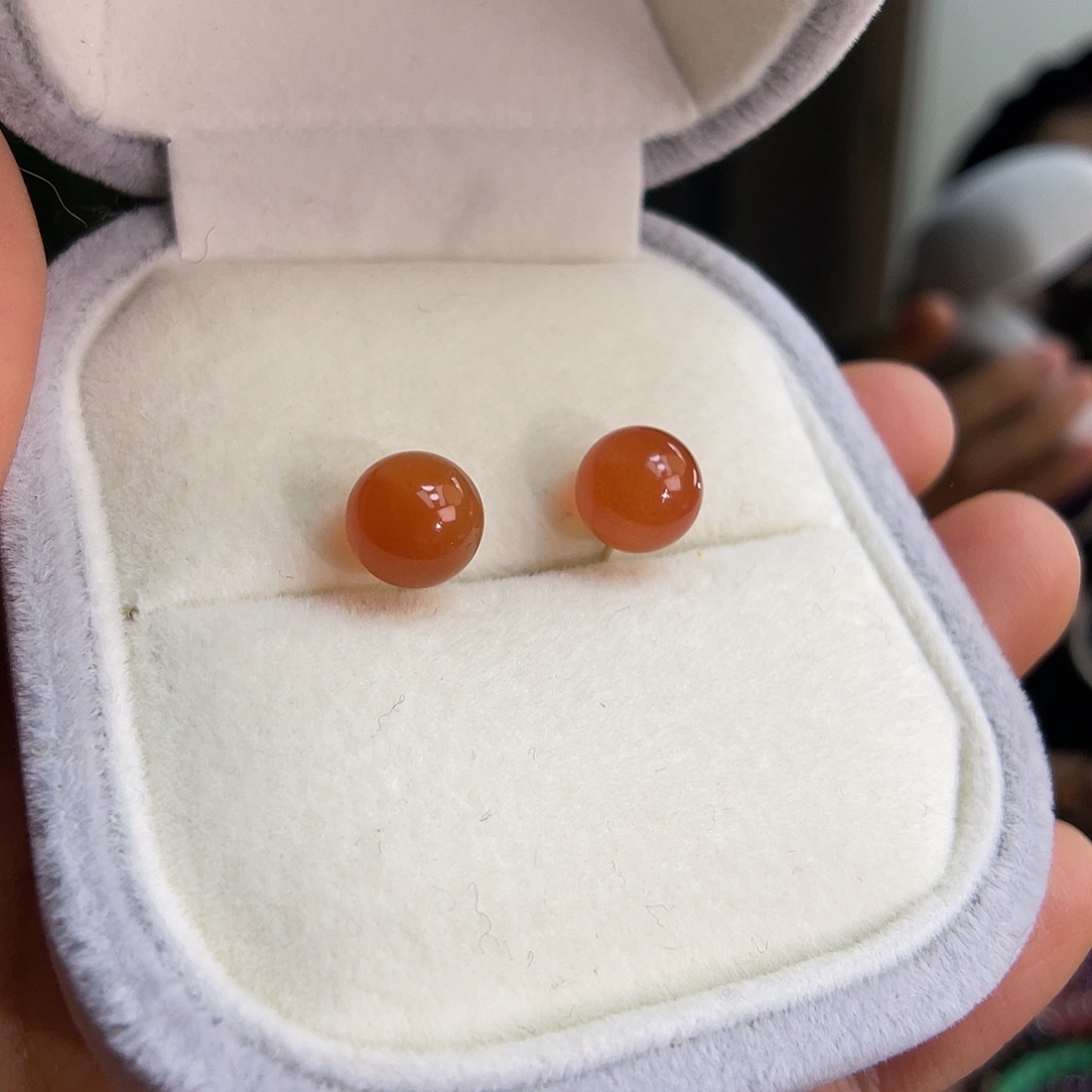 南红玛瑙银S925镶嵌耳饰