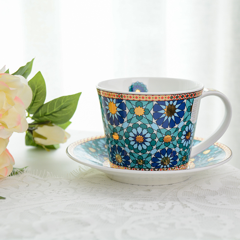 英国丹侬骨瓷杯碟描金精致咖啡杯欧式轻奢茶杯杯碟家用350ml