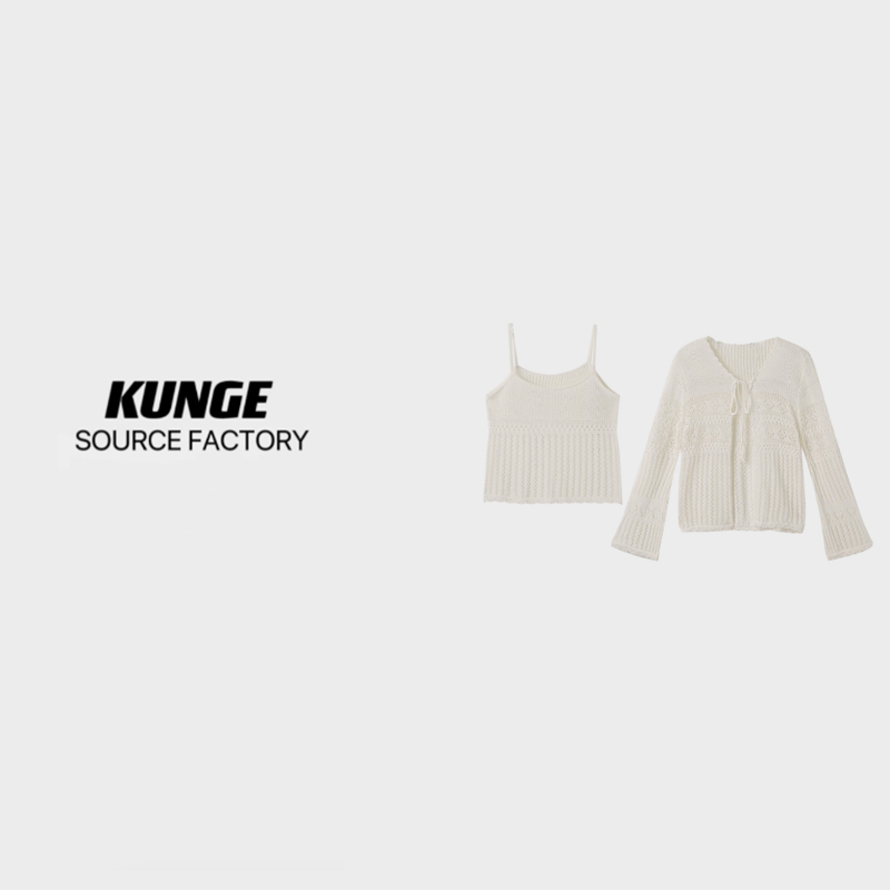 KUNGE-蕾丝毛衣长袖白色镂空秋季-8599
