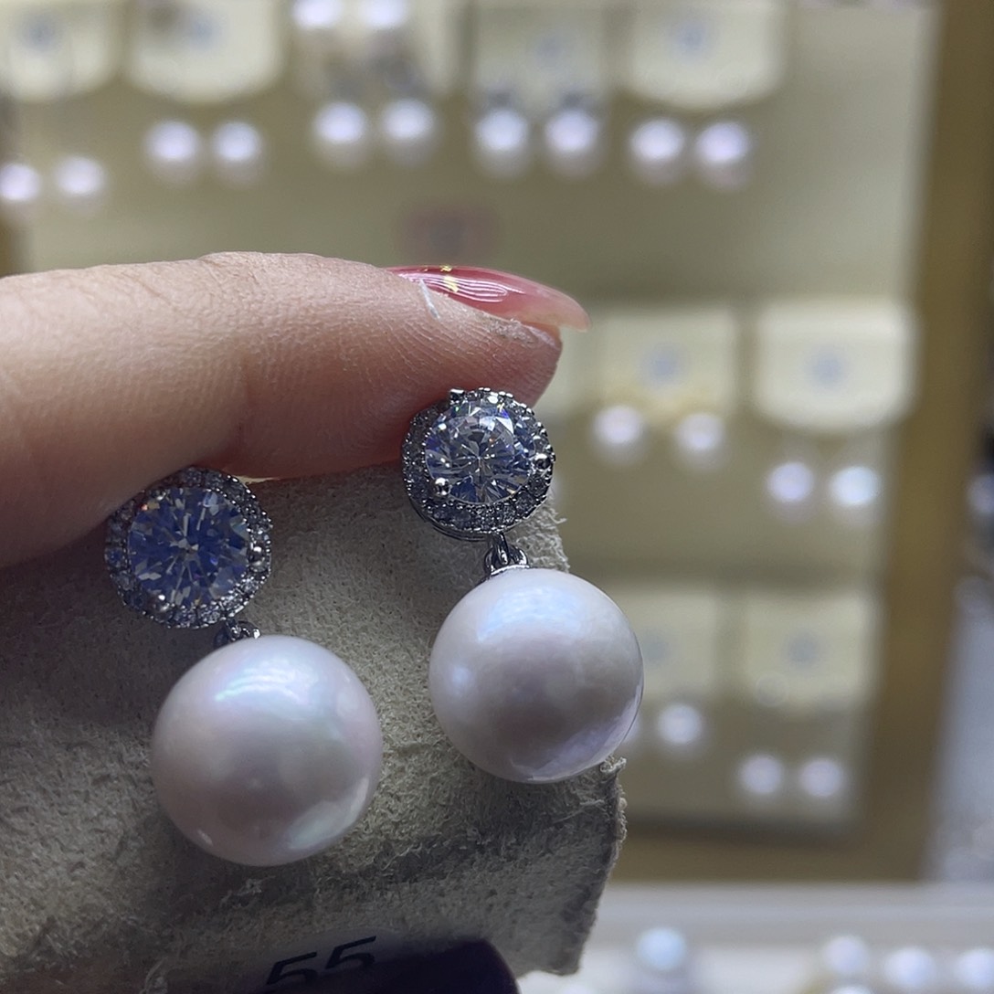 淡水珍珠耳饰银S925镶嵌