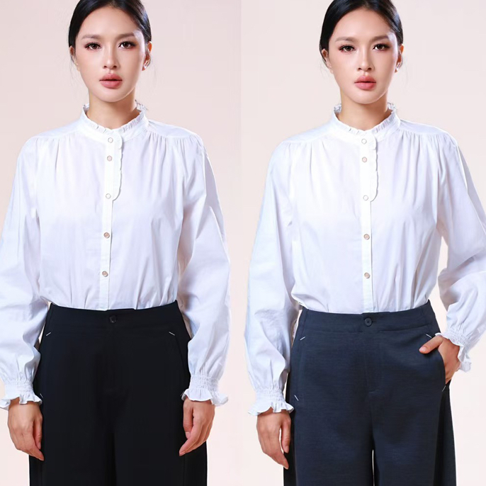 玛丝恩迪新款木耳边衬衣双色可选