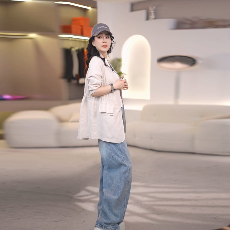【慧慧】单排扣设计感西装新中式夏季纯色设计师翻领亚麻外套328