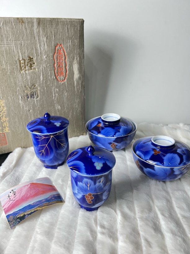 深川制夫妻盖杯盖碗套装陶瓷 全新原盒