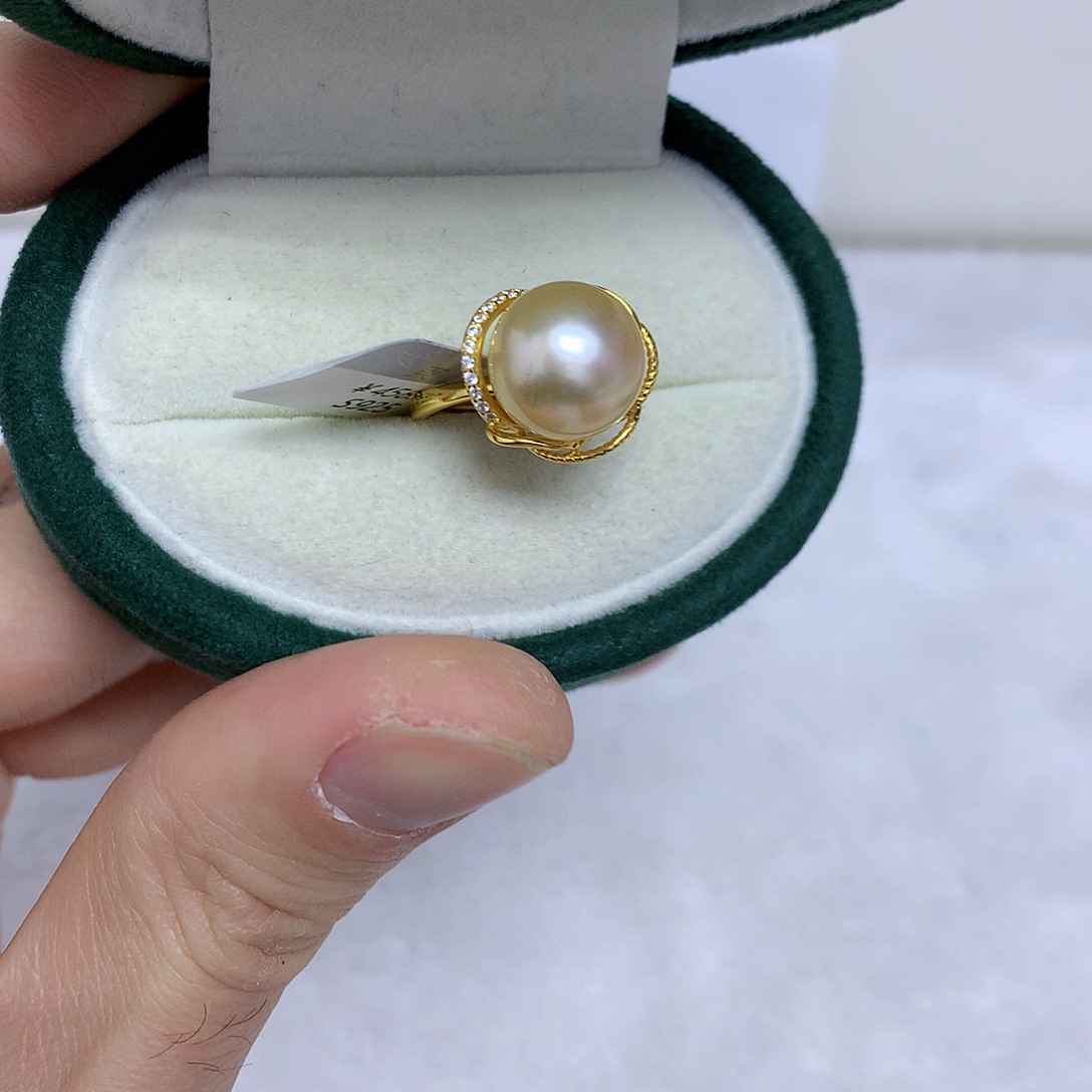 海水珍珠戒指银S925镶嵌11-12