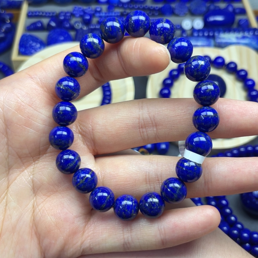 青金石未镶嵌圆珠手串9+