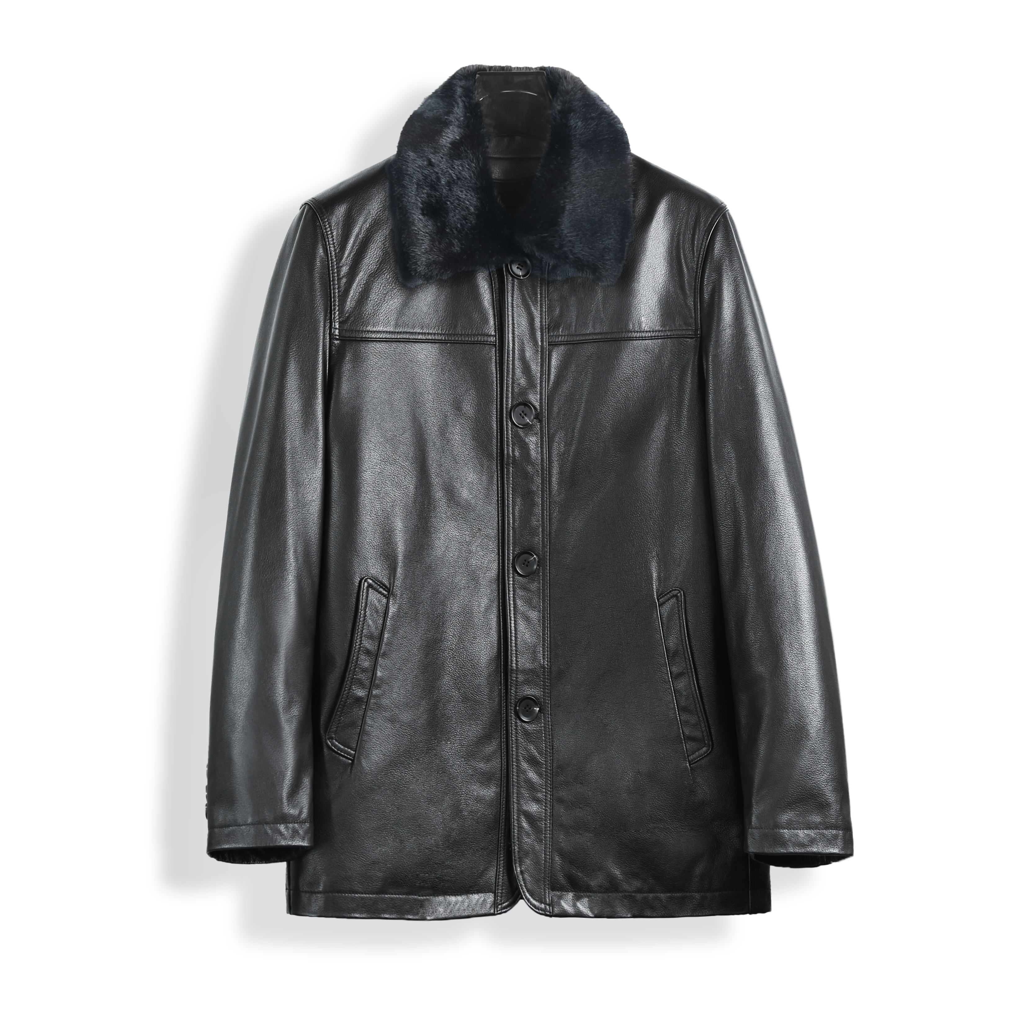 海宁头层牛皮冬款经典加厚可脱卸内胆翻领皮衣男士加绒