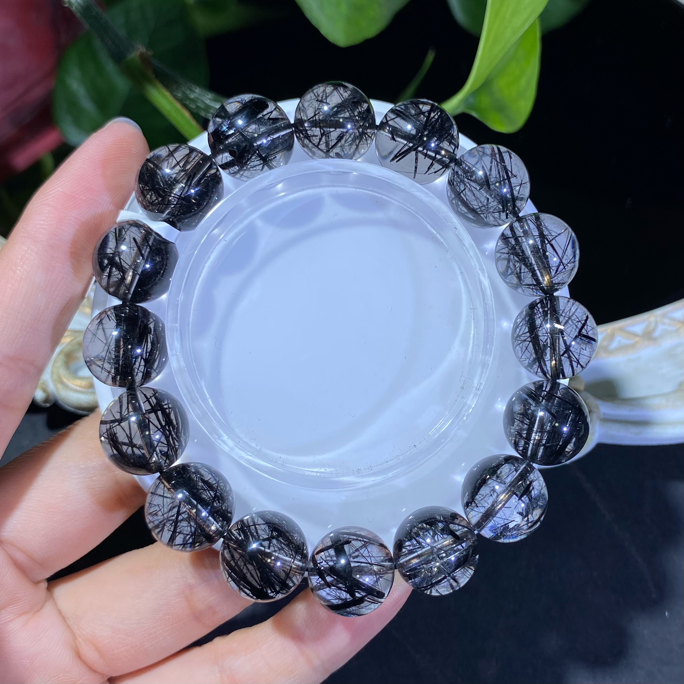 高品黑发晶蕾丝发单圈13.2mm左右水晶手串