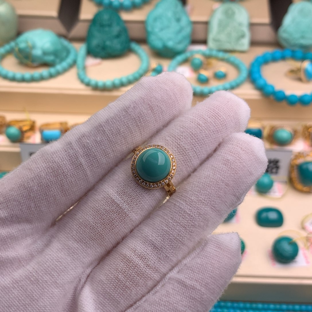 绿松石珠宝奇石18K金镶嵌