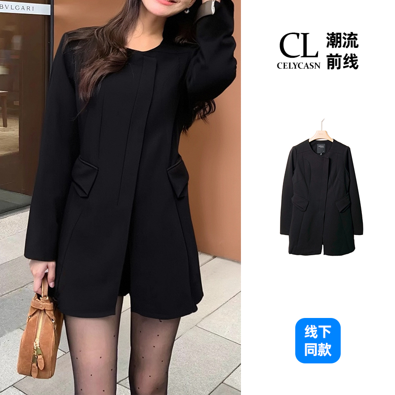 S4QBZ0306#秋季女装时尚气质款纯色中长款大衣西装上衣