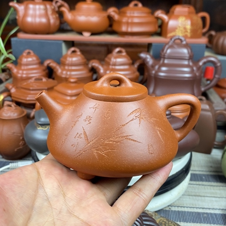 茶壶紫砂子冶石瓢220Cc原矿红降坡泥特价