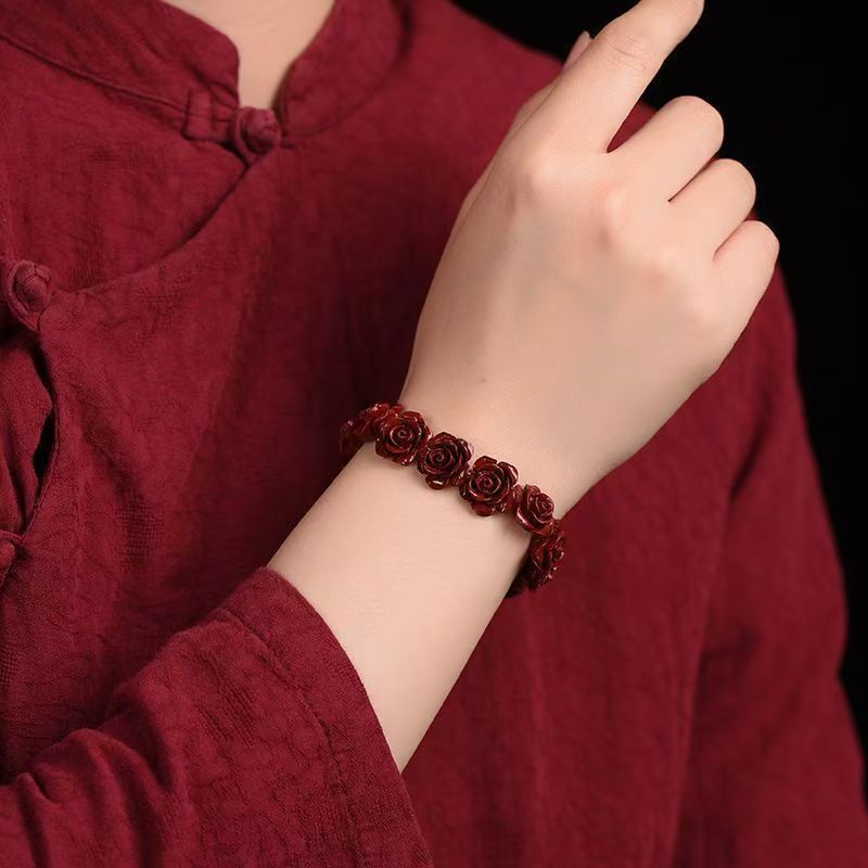 含辰砂工艺品玫瑰花手链紫金编织女单女友闺蜜原矿手串富贵朱砂