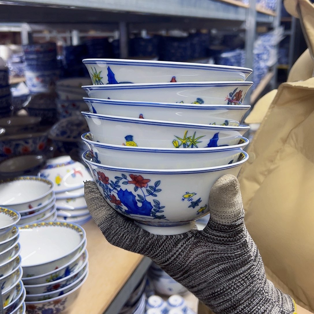 瓷片5.5英寸五彩锦鸡碗6个