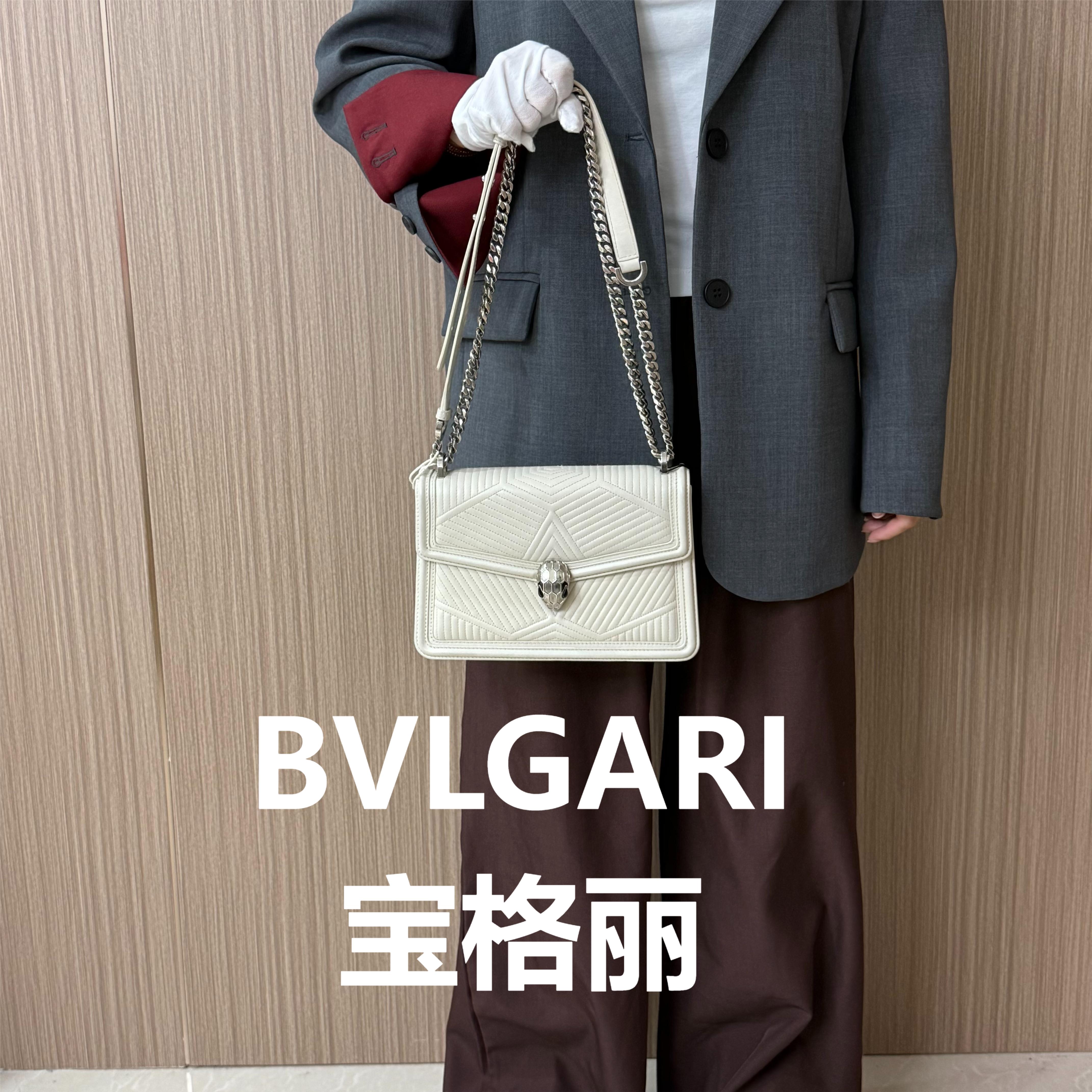 95新 BVLGARI/宝格丽 白色蛇头单肩斜挎包/甜甜精选/H03859