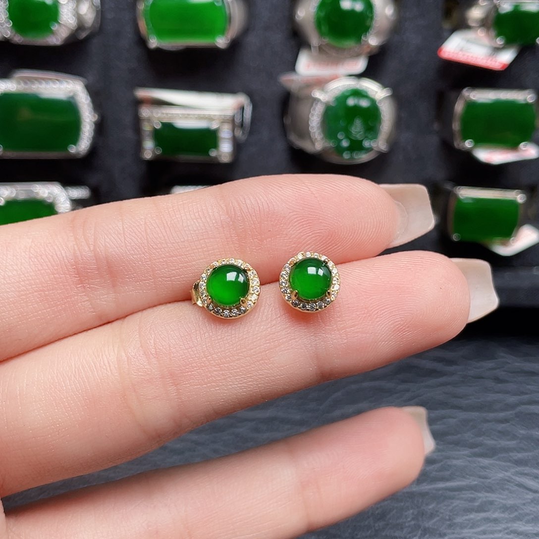 翡翠耳饰银S925镶嵌天然A货翡翠