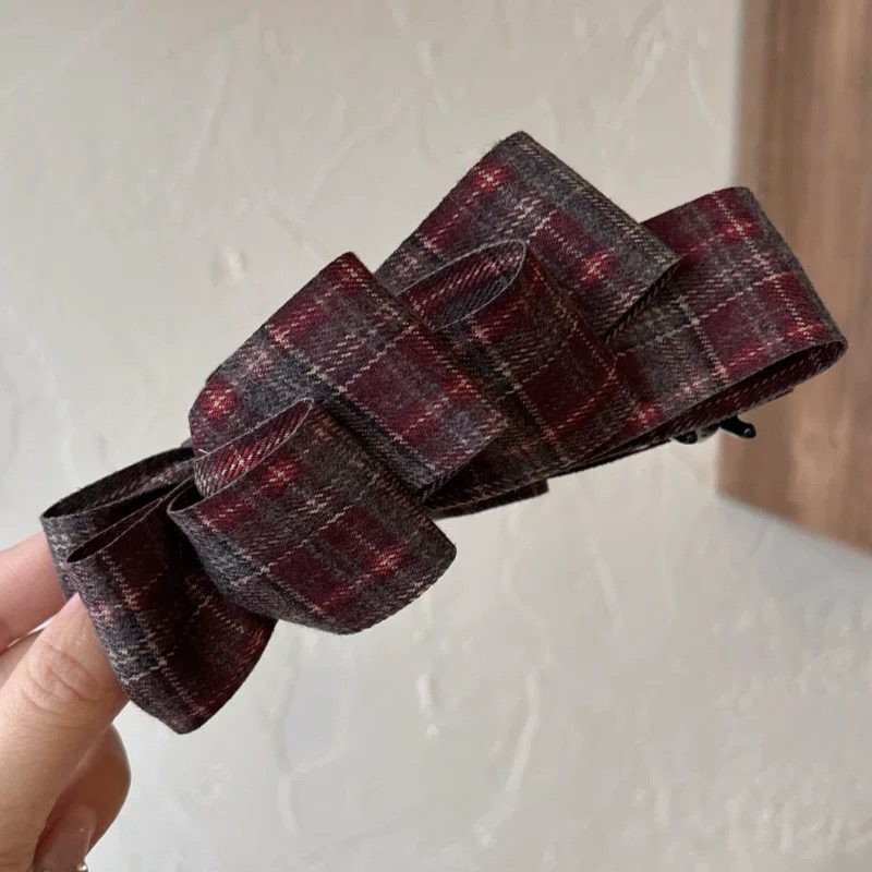 欧尼同款厚实磨毛复古格子方巾发圈丸子头马尾发夹香蕉夹头饰发饰