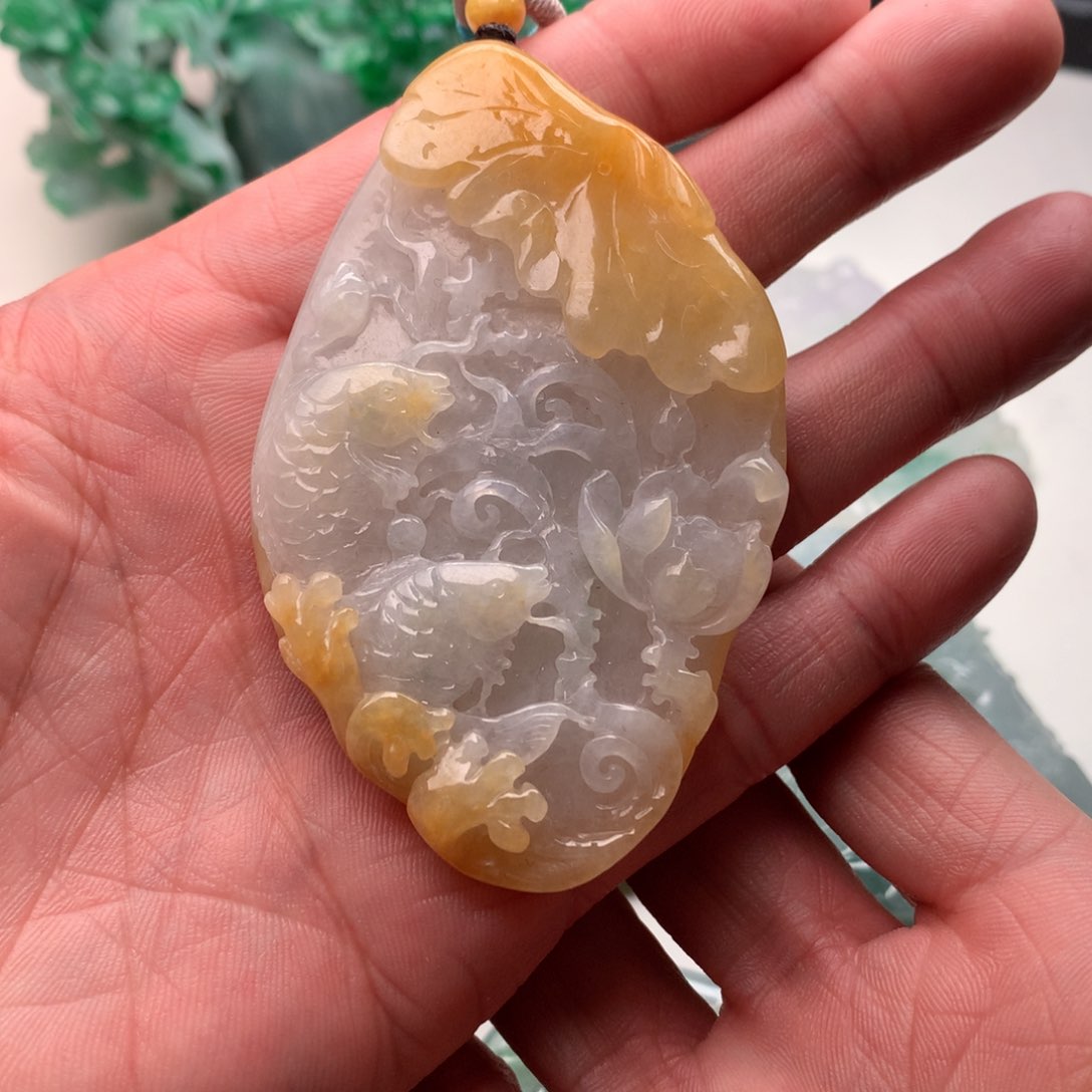 定制翡翠未镶嵌荷叶鱼