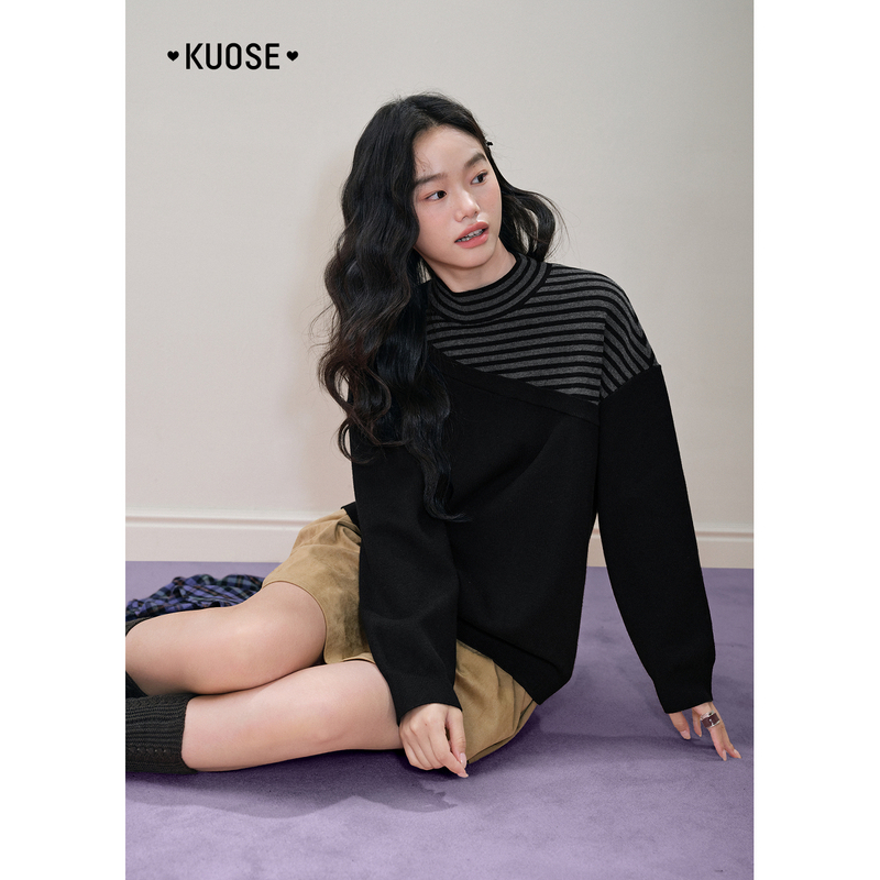 阔色黑色半高领毛衣宽松长袖针织衫打底衫25秋冬新款女KSH2511023