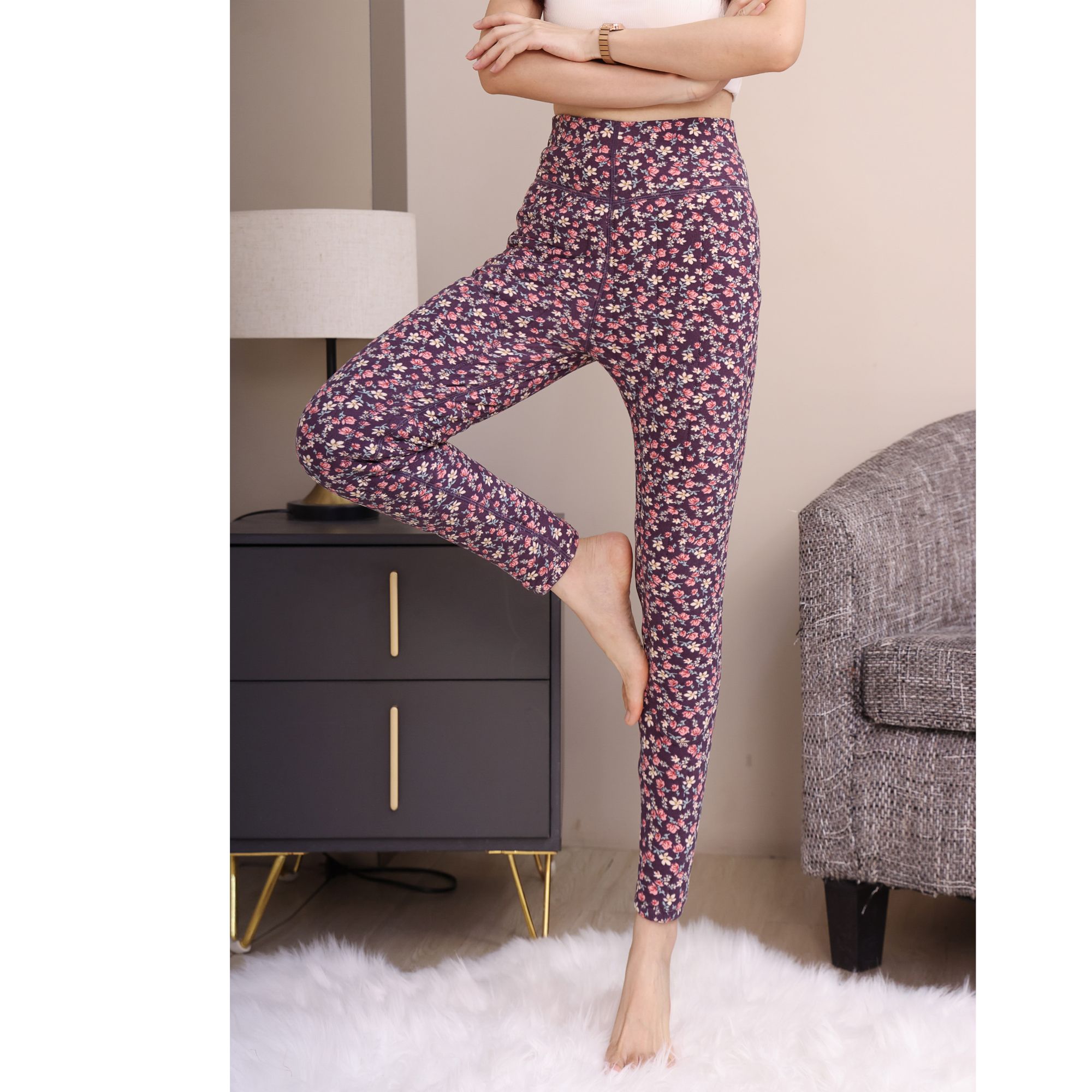 家居裤长裤碎花棉裤高腰保暖打底保暖裤