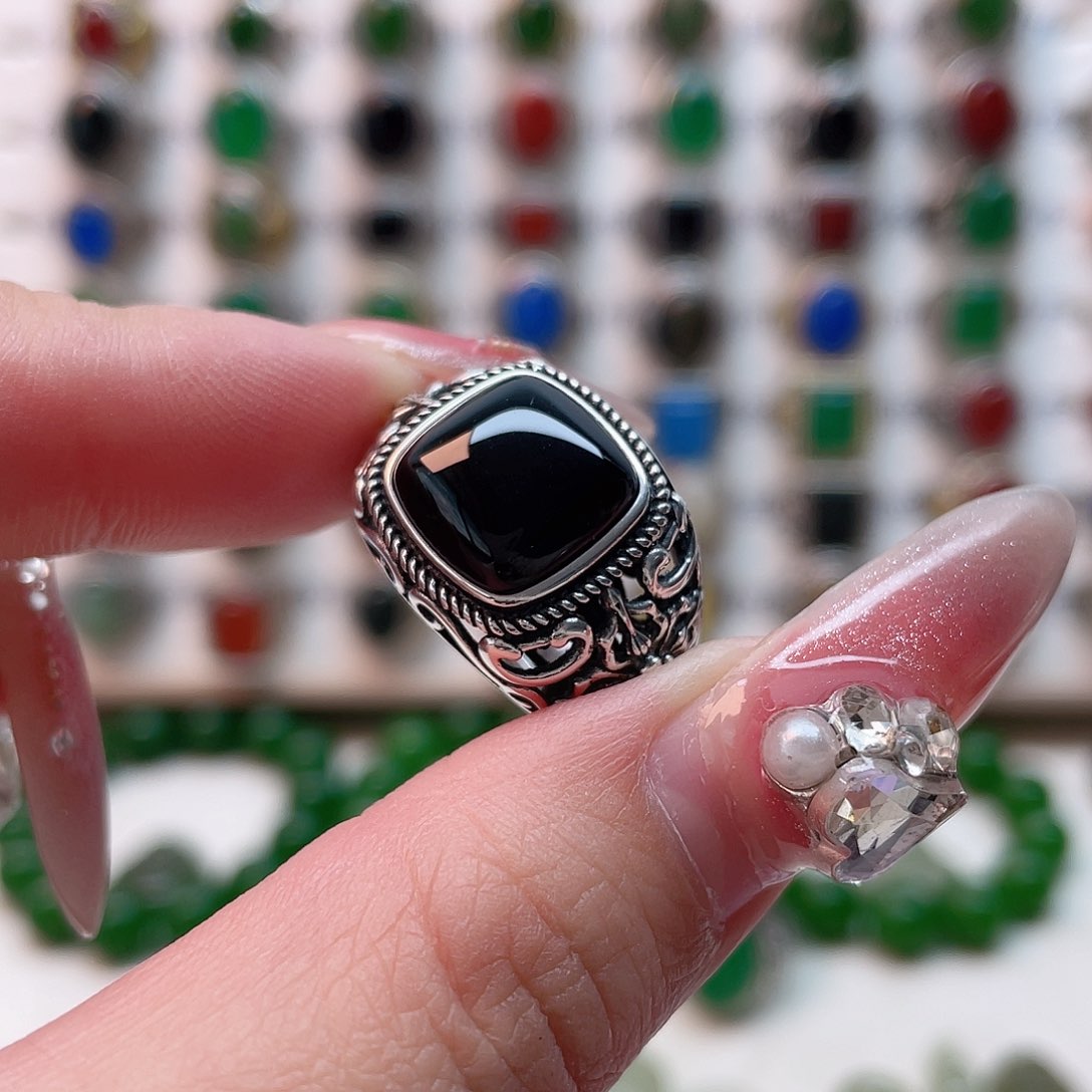 玛瑙/玉髓戒指银S925镶嵌