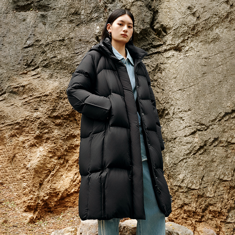 艾莱依宽松型羽绒服保暖时尚户外休闲连帽中长款女款1032