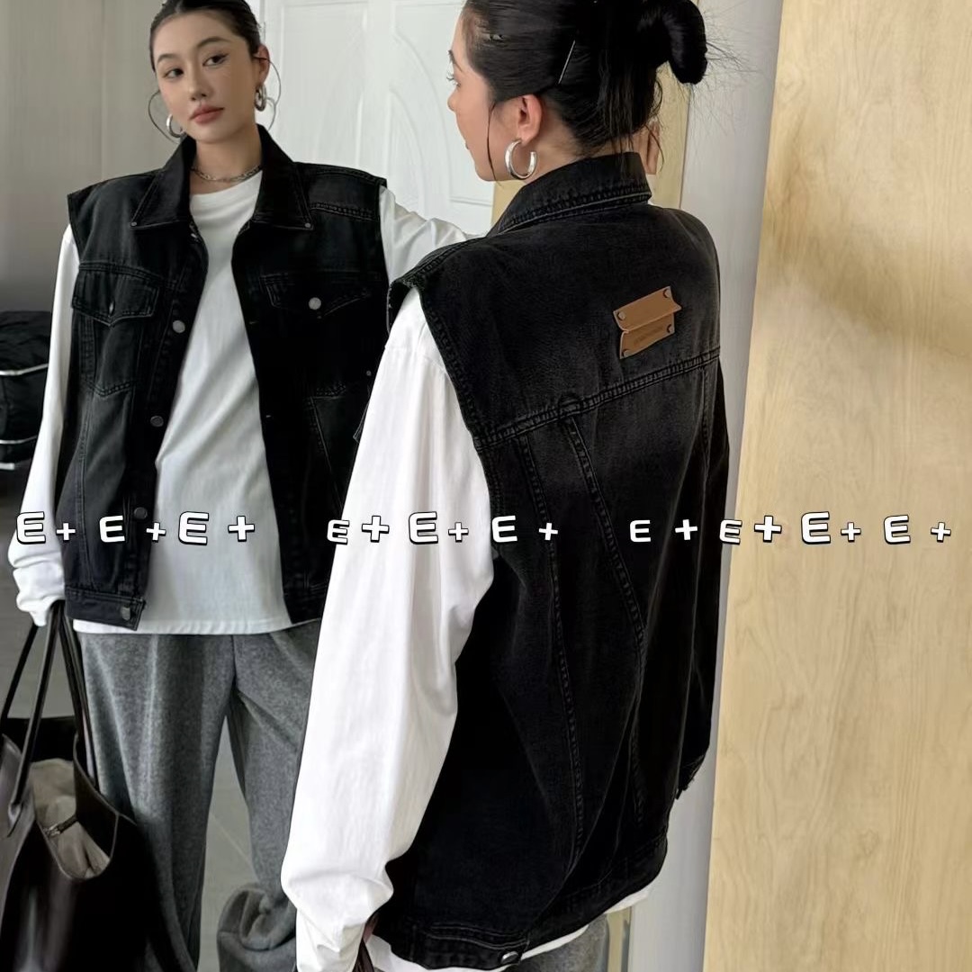 860早秋新款韩版宽松休闲百搭后贴标百搭牛仔马甲女