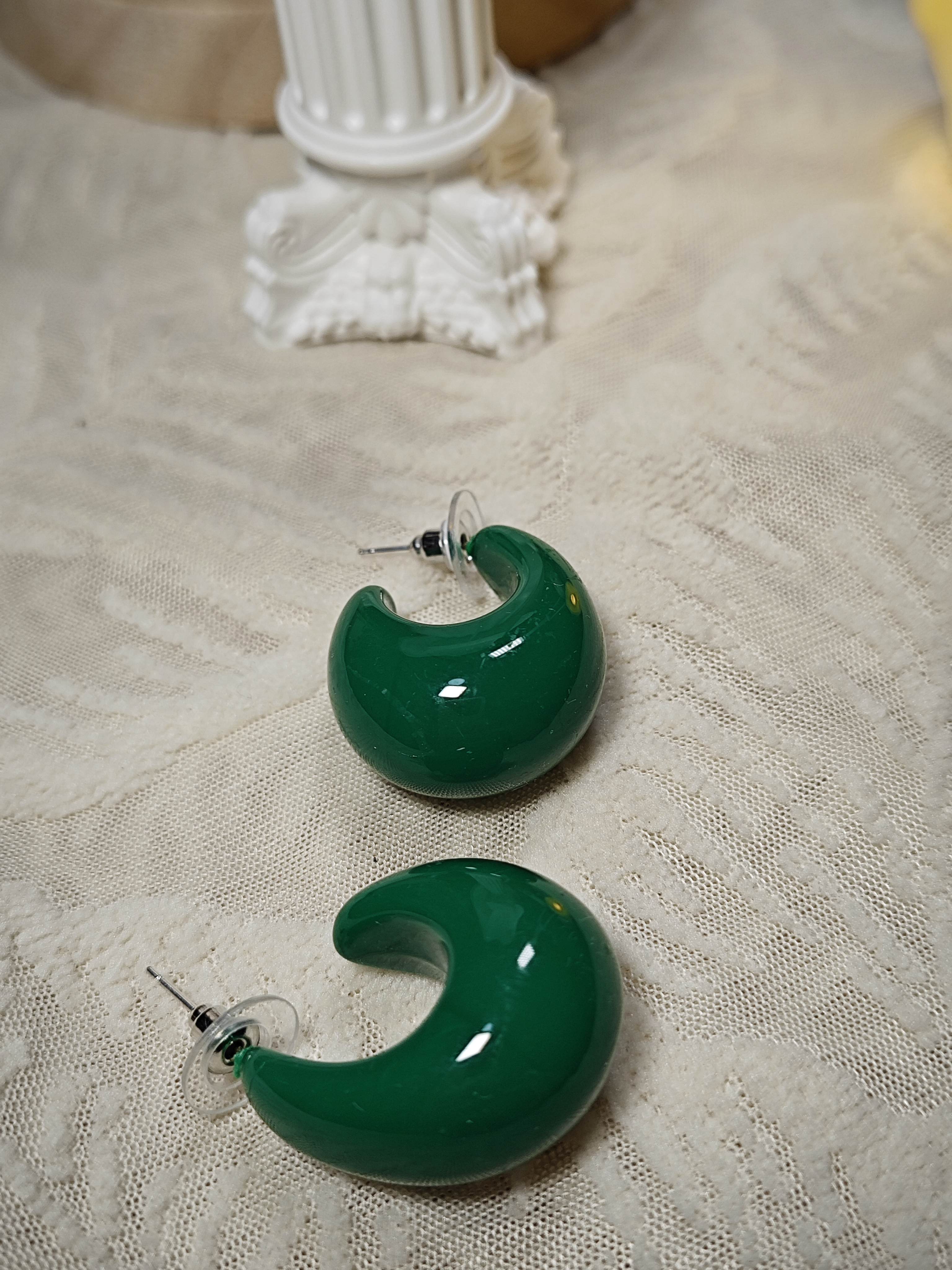 铜合金亚克力耳饰 西洋复古vintage 森林绿耳环 中古轻奢饰品