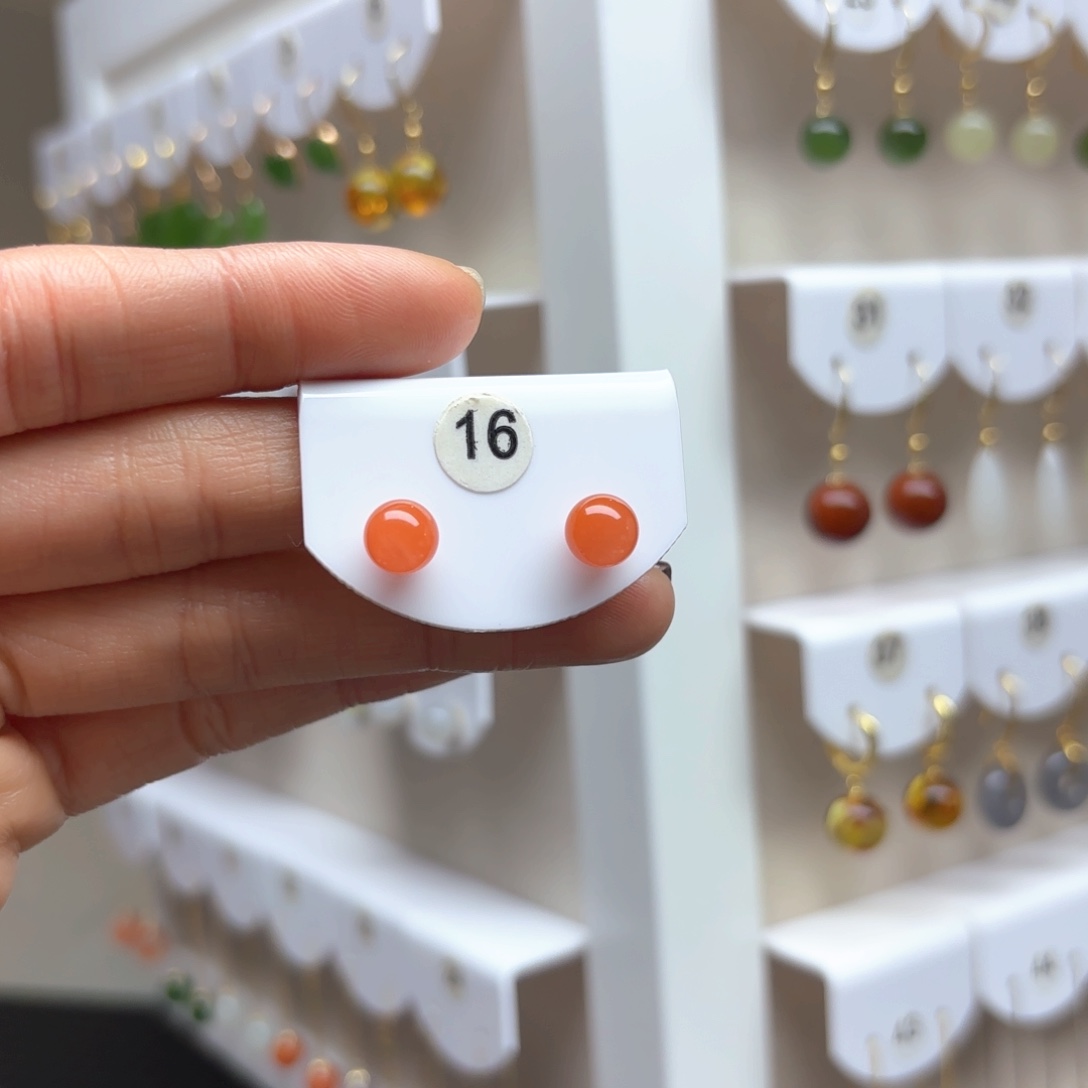 南红玛瑙耳饰18K金镶嵌2