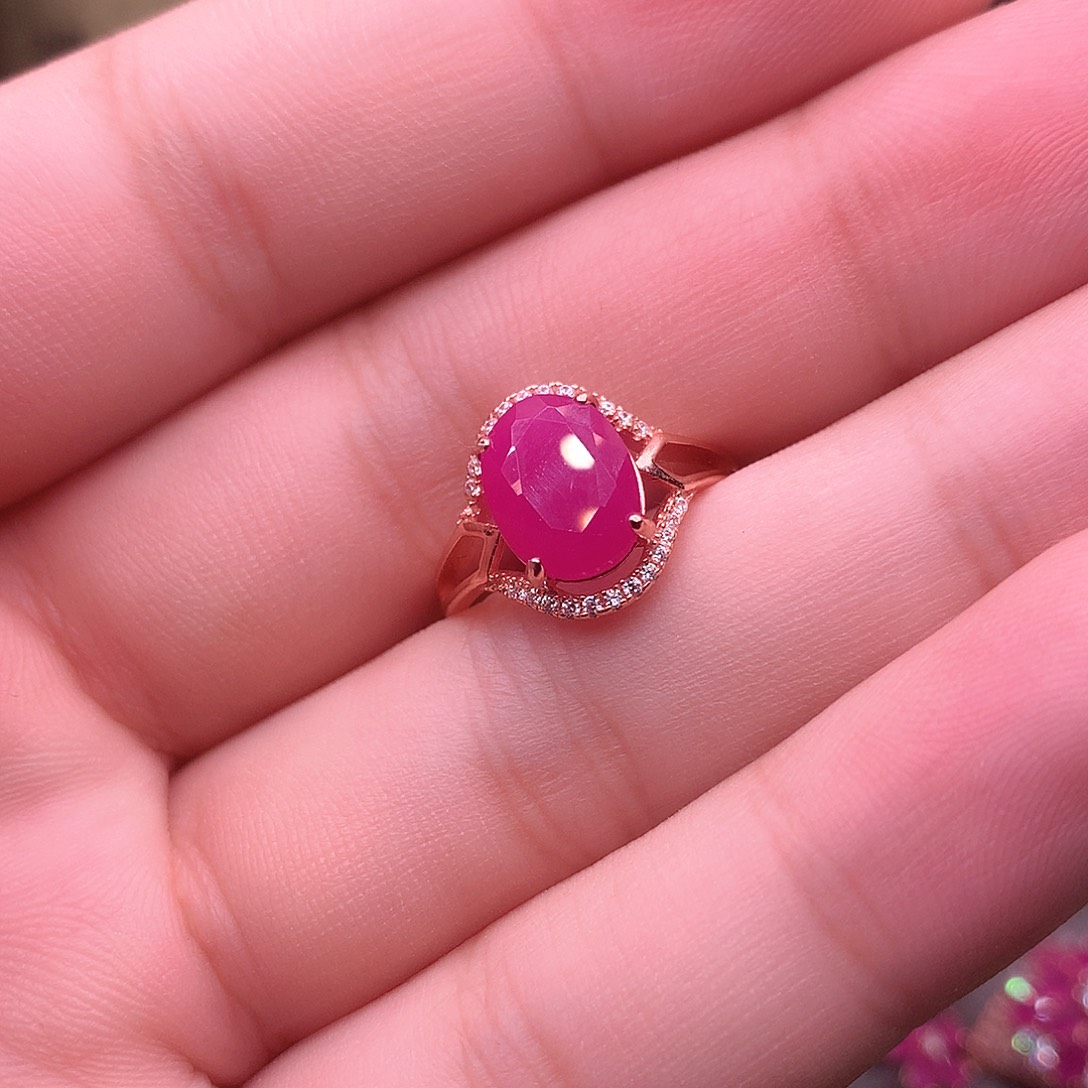 红宝石戒指银S925镶嵌