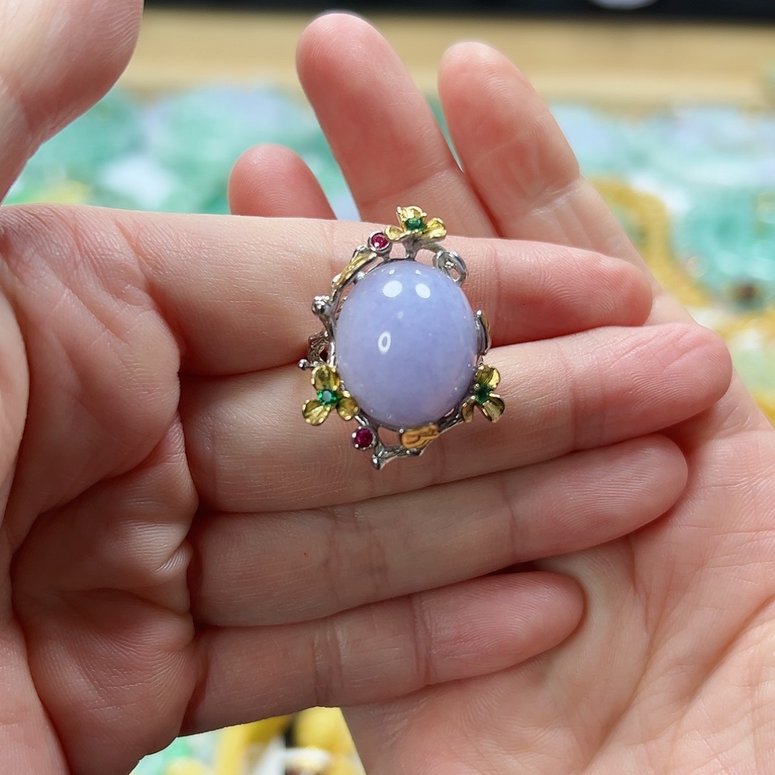 银S925镶嵌戒指翡翠喜****来戒指