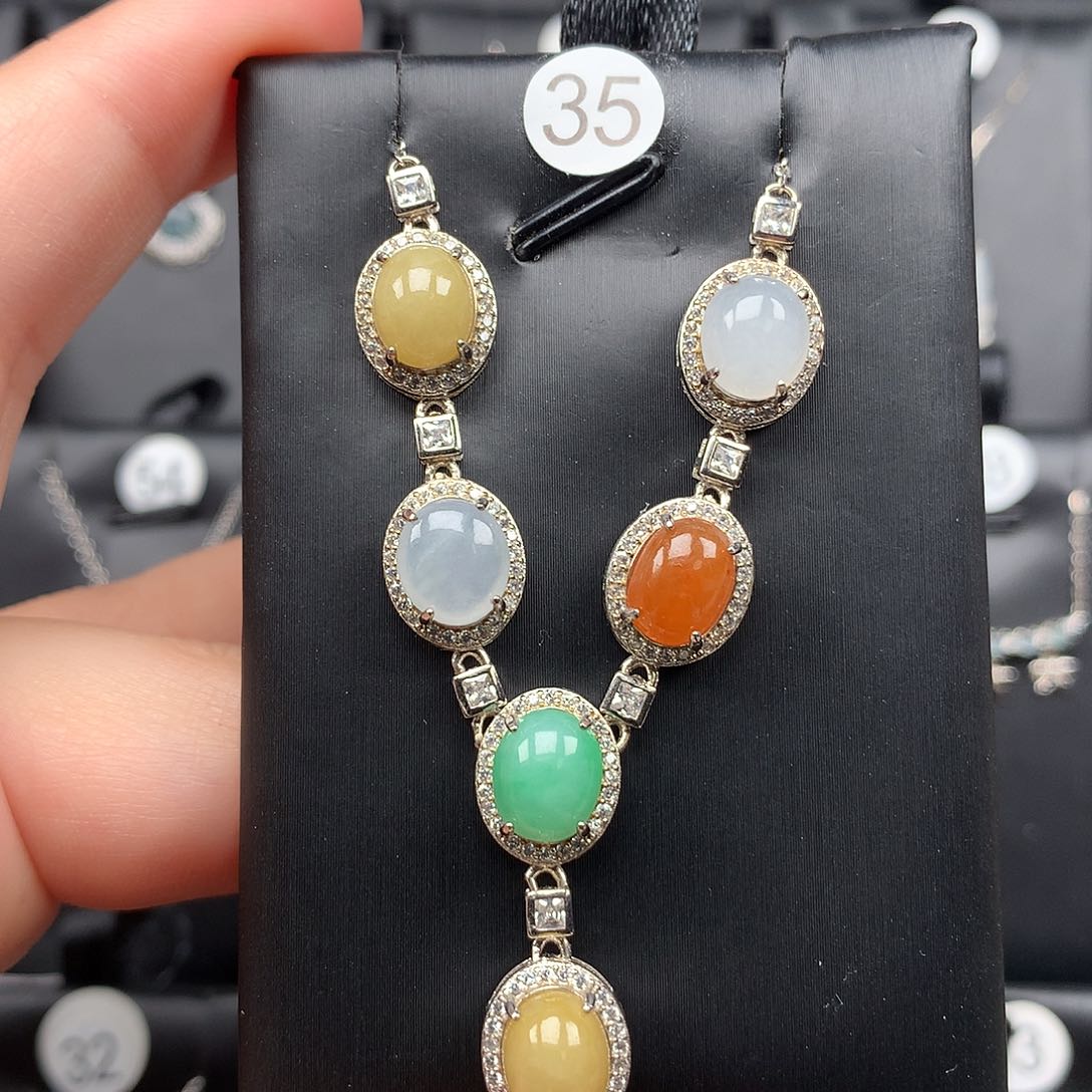 翡翠颈饰银S925镶嵌项链925