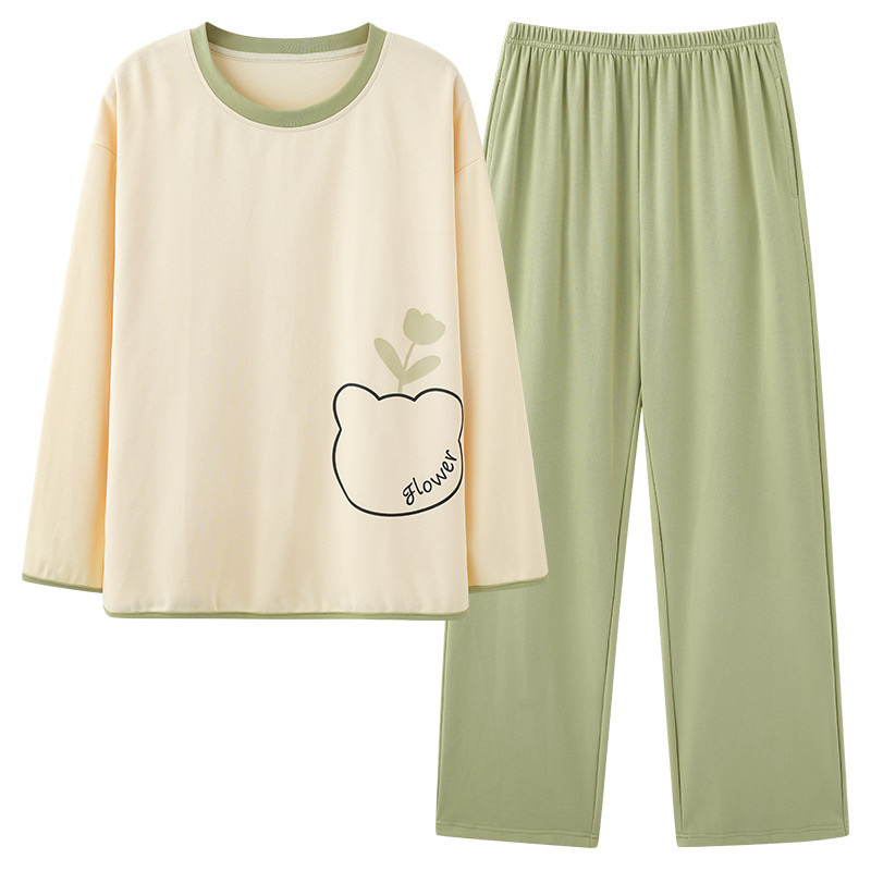 清新款睡衣女生长袖圆领大码高级版可外穿家居服套装休闲