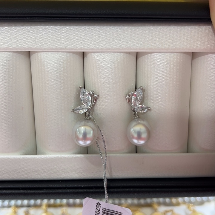 海水珍珠上新澳白蝴蝶耳坠10-11mm银S925镶嵌