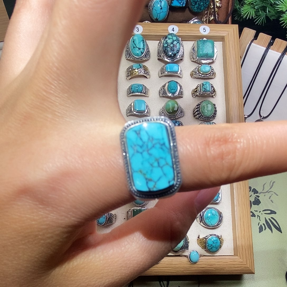 绿松石银S925镶嵌戒指