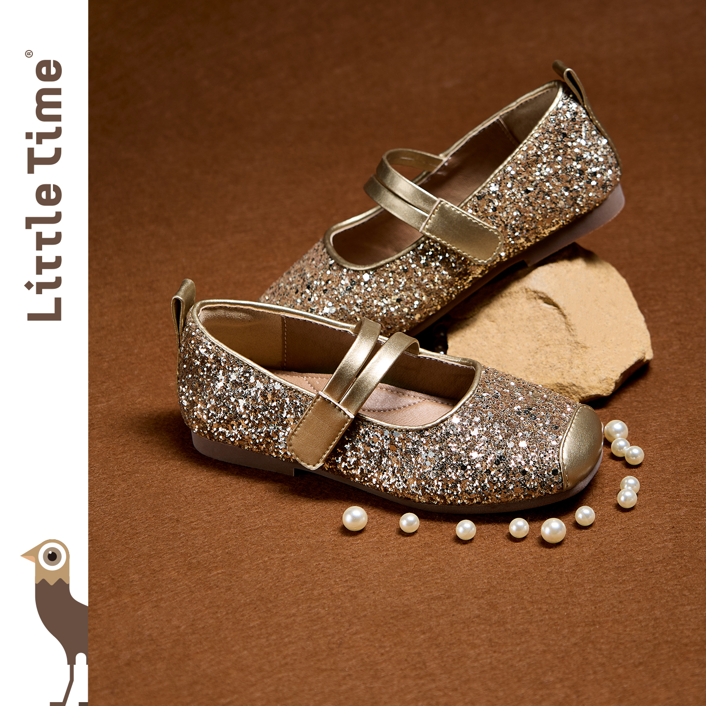littletime女童公主鞋2025春夏新皮鞋儿童亮片金银芭蕾鞋礼服单鞋