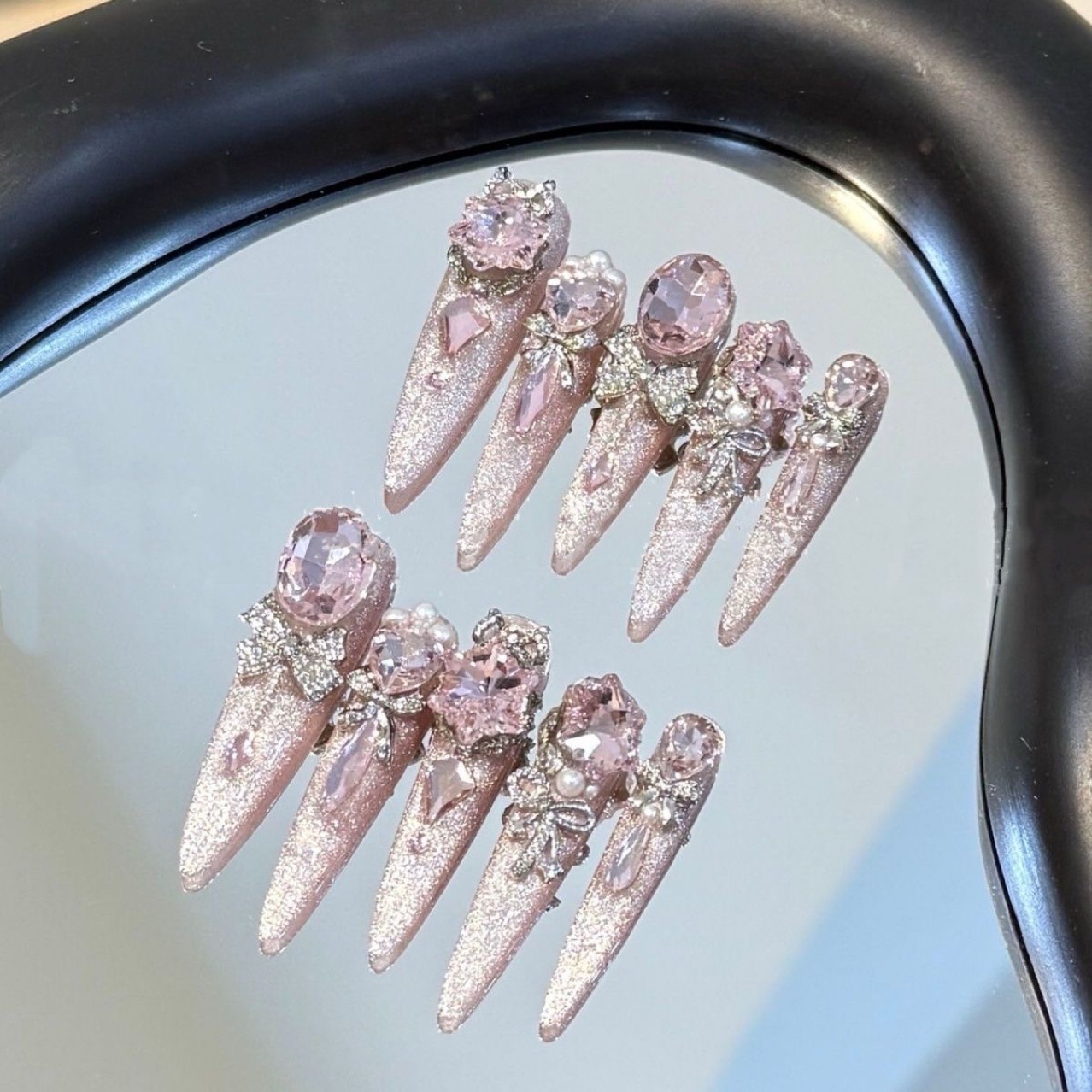 美甲手工穿戴甲可拆卸贴片粉色猫眼奢华爆闪鸽子蛋钻显白可拆JJS