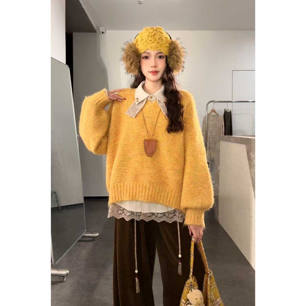 VGVL旻旻毛衣秋冬慵懒风百搭洋气纯色针织毛衣女50302