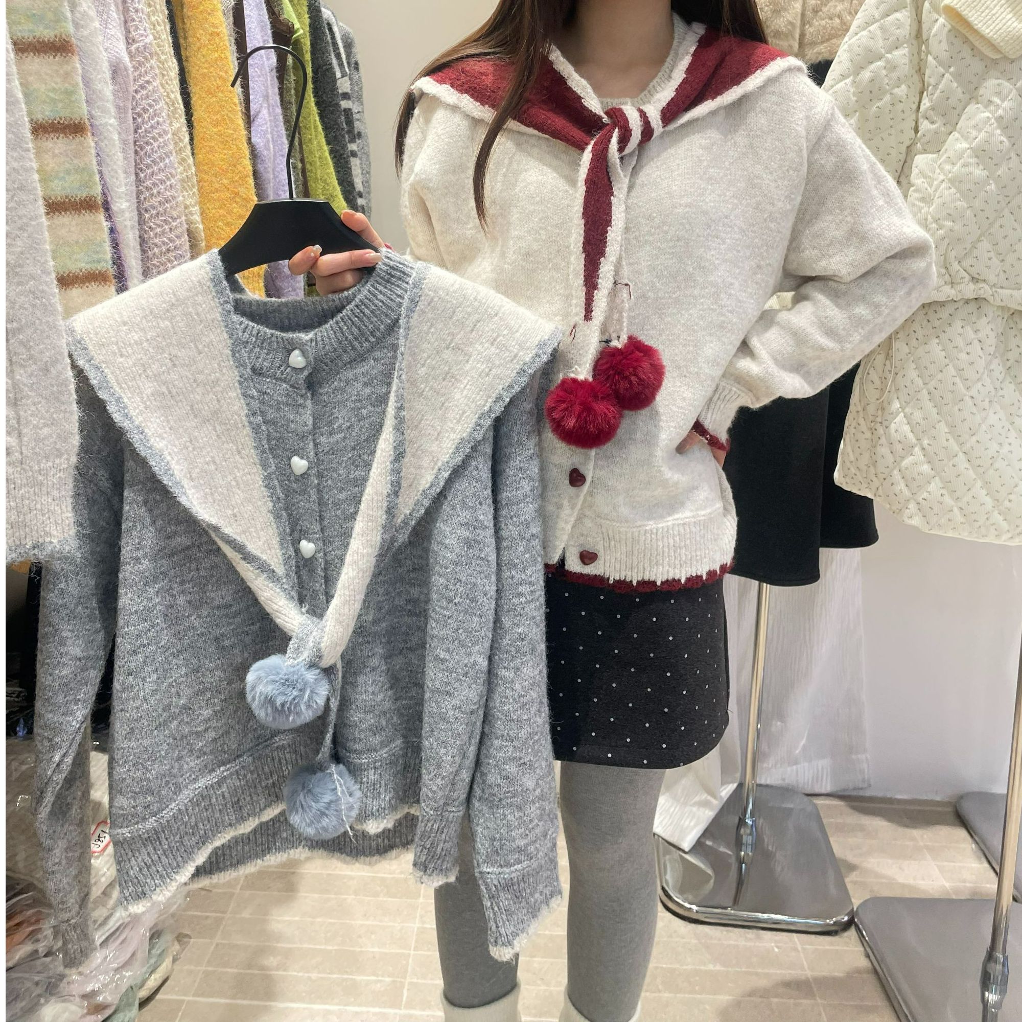 针织毛针织衫燕麦可可马海毛开衫学院风连帽毛衣韩版