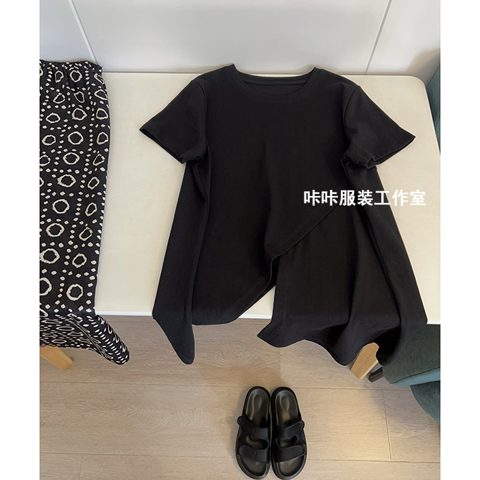 REKAYYAT“暮光”夏季不规则设计感洋气时尚百搭显瘦个性短袖T恤
