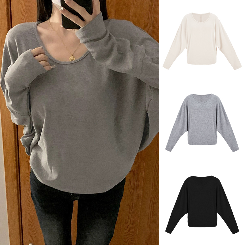 Moses Queen/魔西女王蝙蝠袖气质上衣慵懒宽松显瘦长袖T恤打底衫